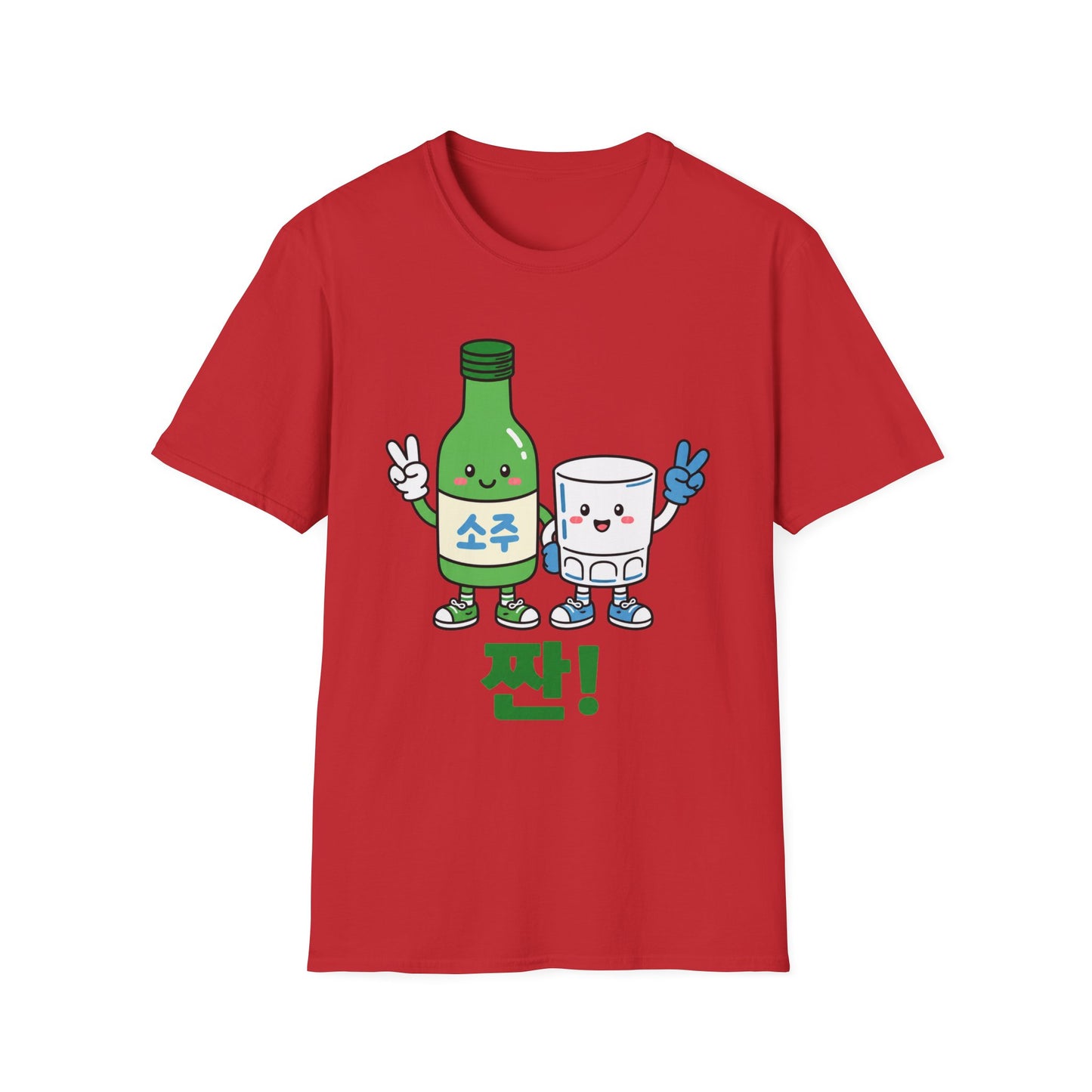 Soju & Shot Glass T‑Shirt — Cute Kawaii Cheers Design (짠!)