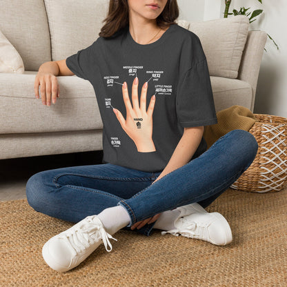 Korean Finger Labels T-Shirt — Hand Anatomy Graphic Tee (Index, Middle, Ring, Pinky, Thumb)