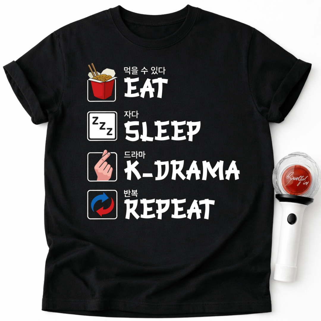 ESSEN SCHLAFEN K-DRAMA WIEDERHOLEN T-SHIRT