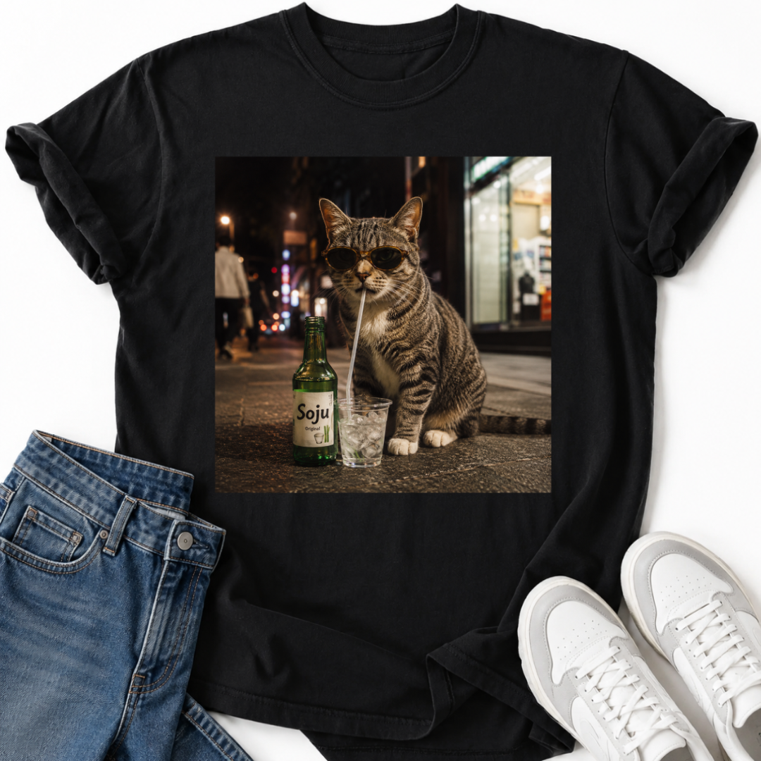 CAT DRINKING SOJU T-SHIRT