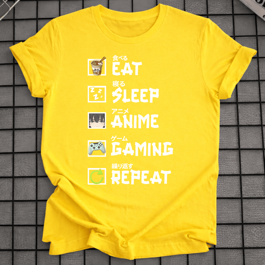 EAT SLEEP ANIME GAMING REPEAT T-SHIRT