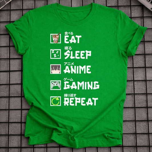 EAT SLEEP ANIME GAMING REPEAT T-SHIRT
