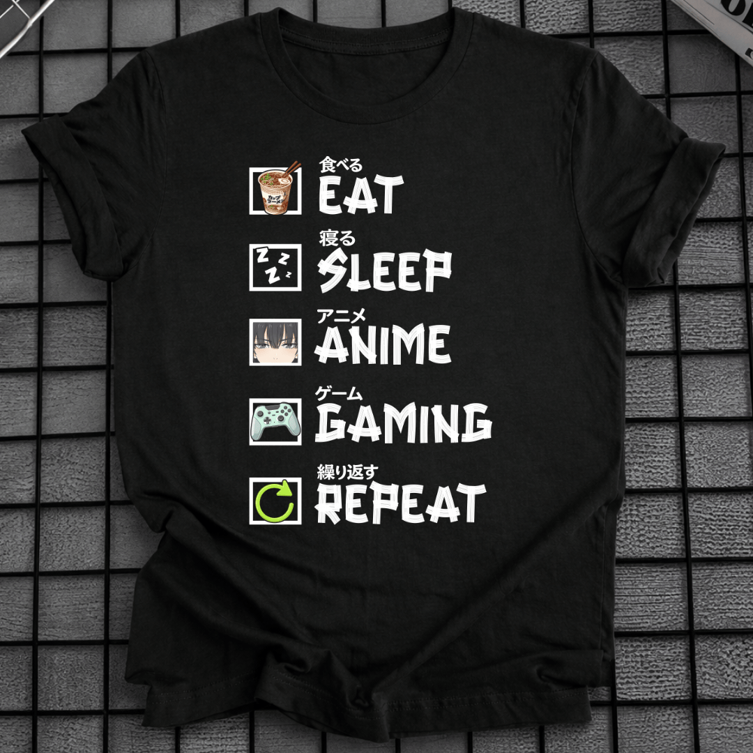 ESSEN SCHLAFEN ANIME GAMING WIEDERHOLEN T-SHIRT