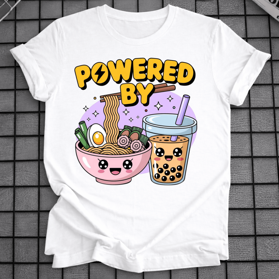 POWERED BY RAMAN & BOBA TEA T-SHIRT