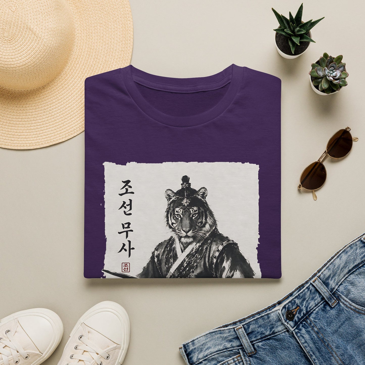 Tiger Warrior T‑Shirt – Korean Brush Art Samurai Design