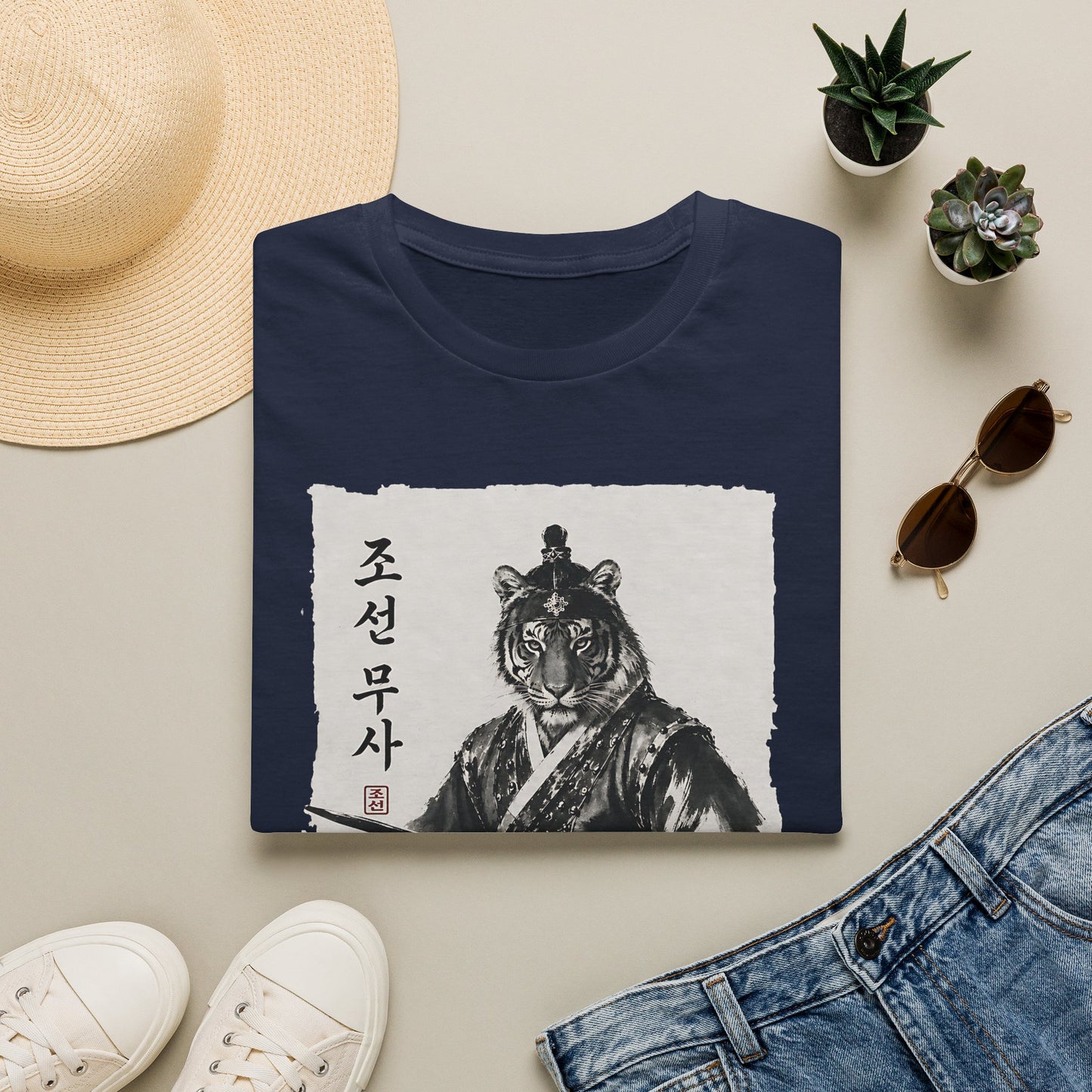 Tiger Warrior T‑Shirt – Korean Brush Art Samurai Design