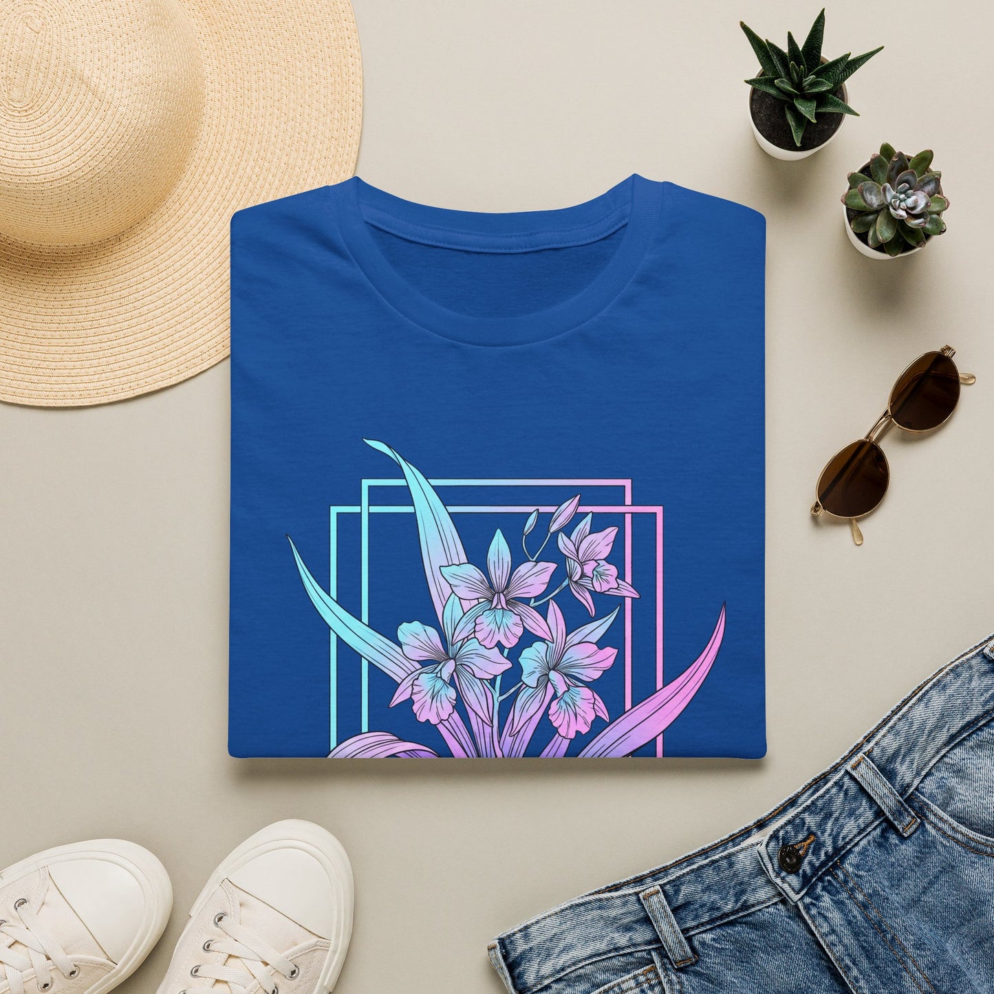Floral Pastel Iris Tee — Botanical Purple & Teal Graphic T-Shirt