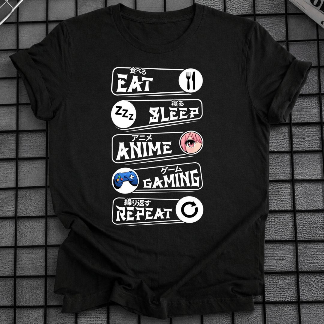ESSEN SCHLAFEN ANIME GAMING WIEDERHOLEN T-SHIRT