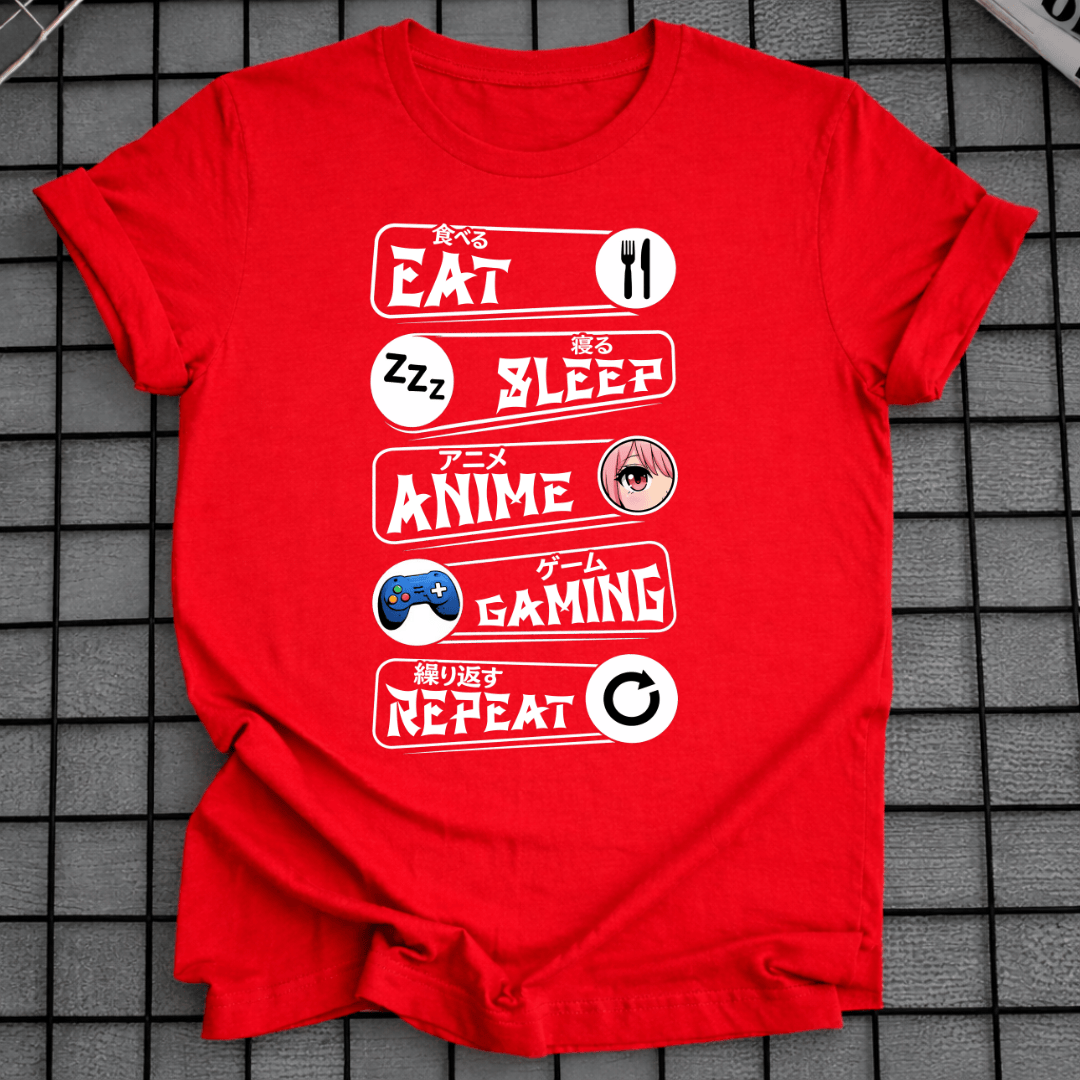 ESSEN SCHLAFEN ANIME GAMING WIEDERHOLEN T-SHIRT