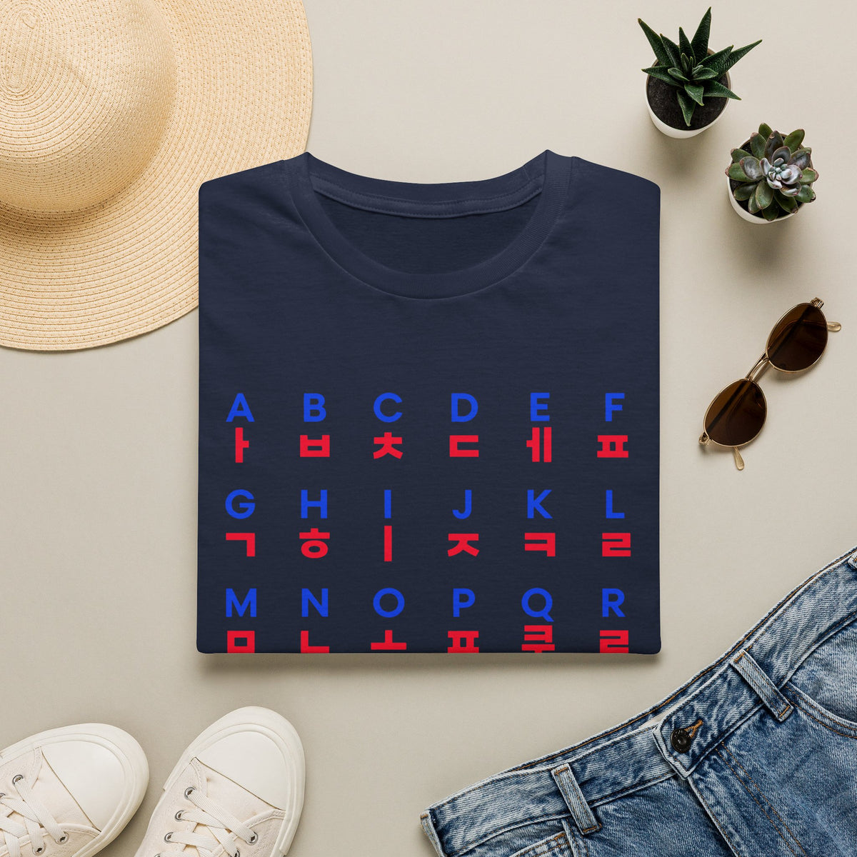 Korean-English Alphabet Grid T-Shirt — Hangul & Latin Letter Chart Tee