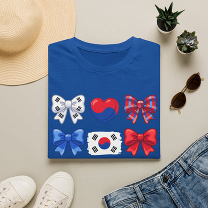 South Korea Bow Graphic T‑Shirt — Korean Flag Heart & Ribbon Design