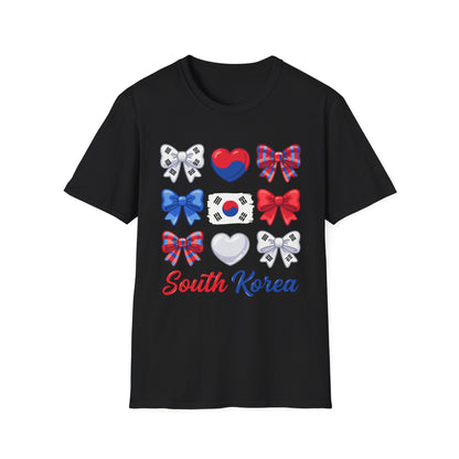 South Korea Bow Graphic T‑Shirt — Korean Flag Heart & Ribbon Design