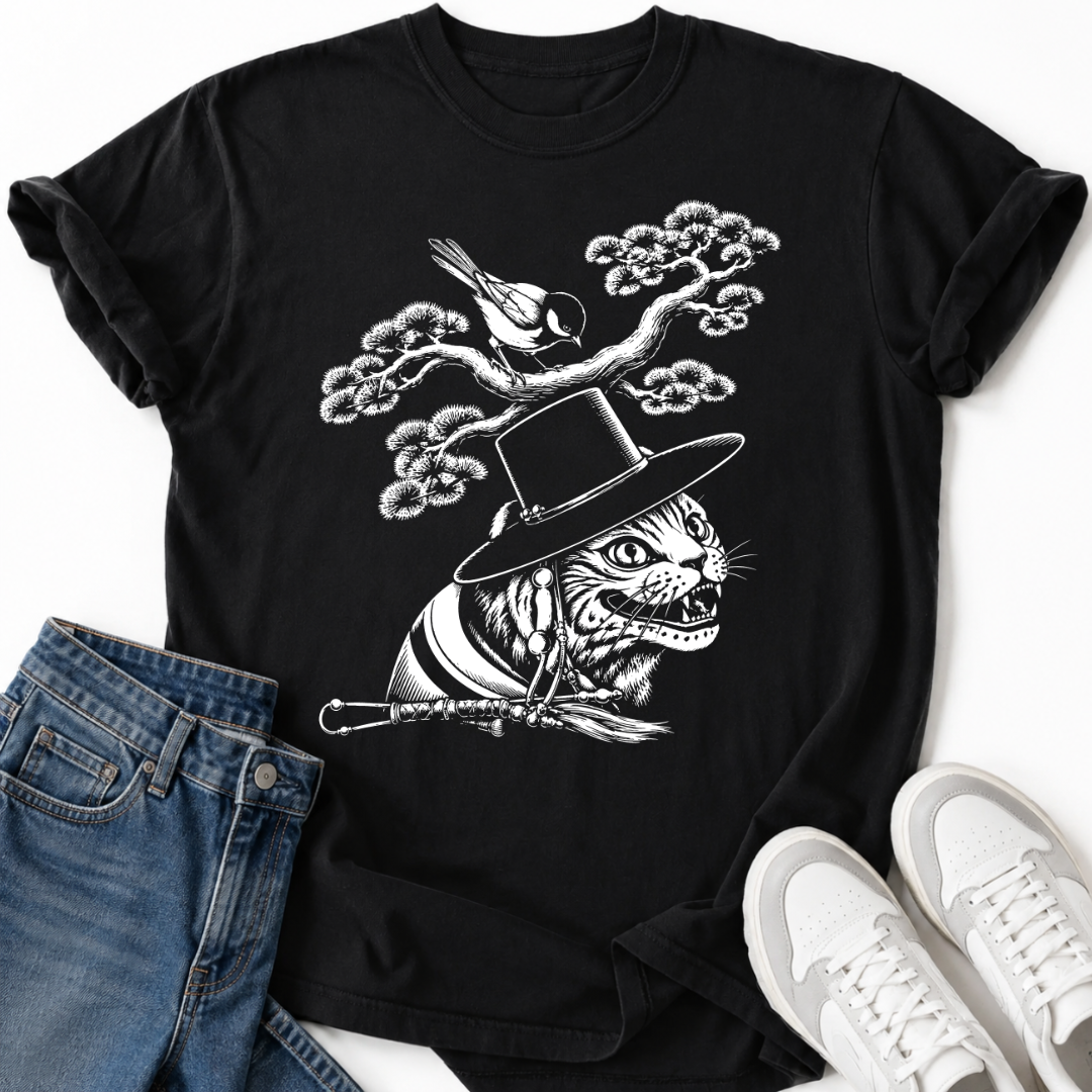 KOREAN MAGPIE FOLK ART T-SHIRT