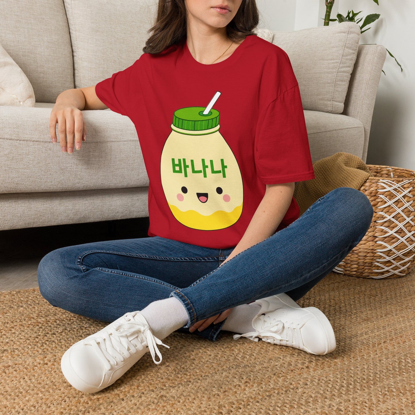 Banana Milk Cartoon T-Shirt — Cute Kawaii 바나나 Beverage Tee