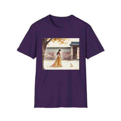 Autumn Stroll Tee — Woman in Traditional Dress Illustration
