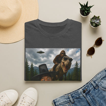Funny Bigfoot Selfie T-Shirt — UFO, T-Rex & Sasquatch Wilderness Tee