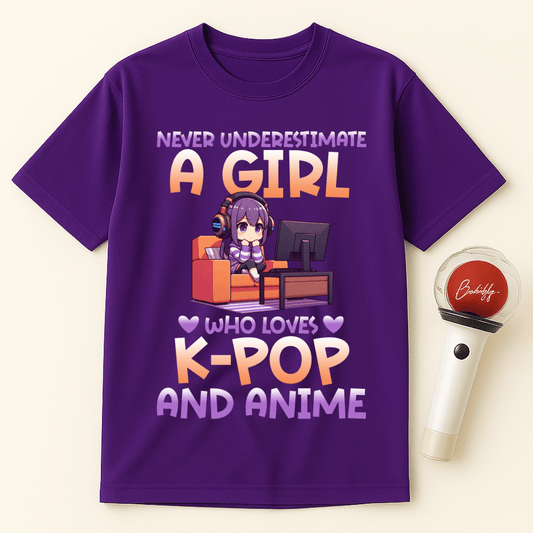 NEVER UNDERESTIMATE A GIRL WHO LOVES K-POP AND ANIME UNISEX T-SHIRT