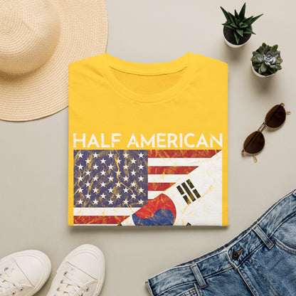 Half American Half Korean T‑Shirt — 'Half American, Half Korean, All Awesome' Patriotic Tee