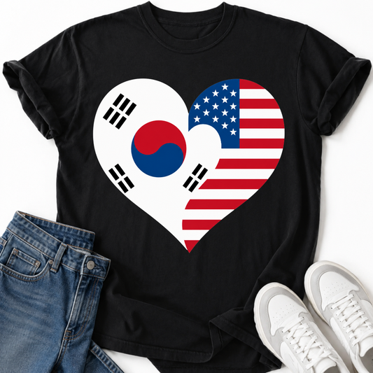 KOREA USA HEART FLAG T-SHIRT