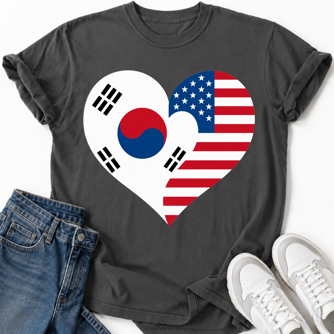 KOREA USA HEART FLAG T-SHIRT