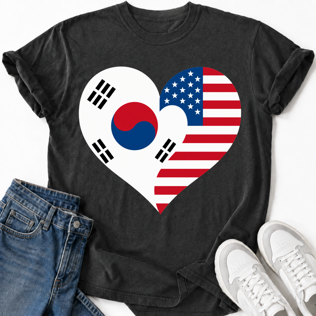 KOREA USA HEART FLAG T-SHIRT