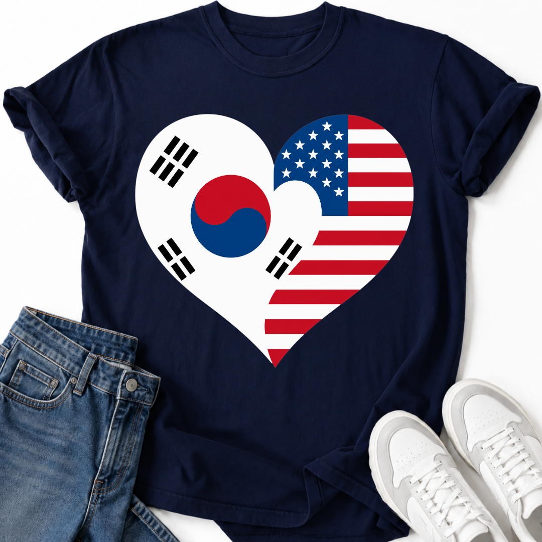KOREA USA HEART FLAG T-SHIRT