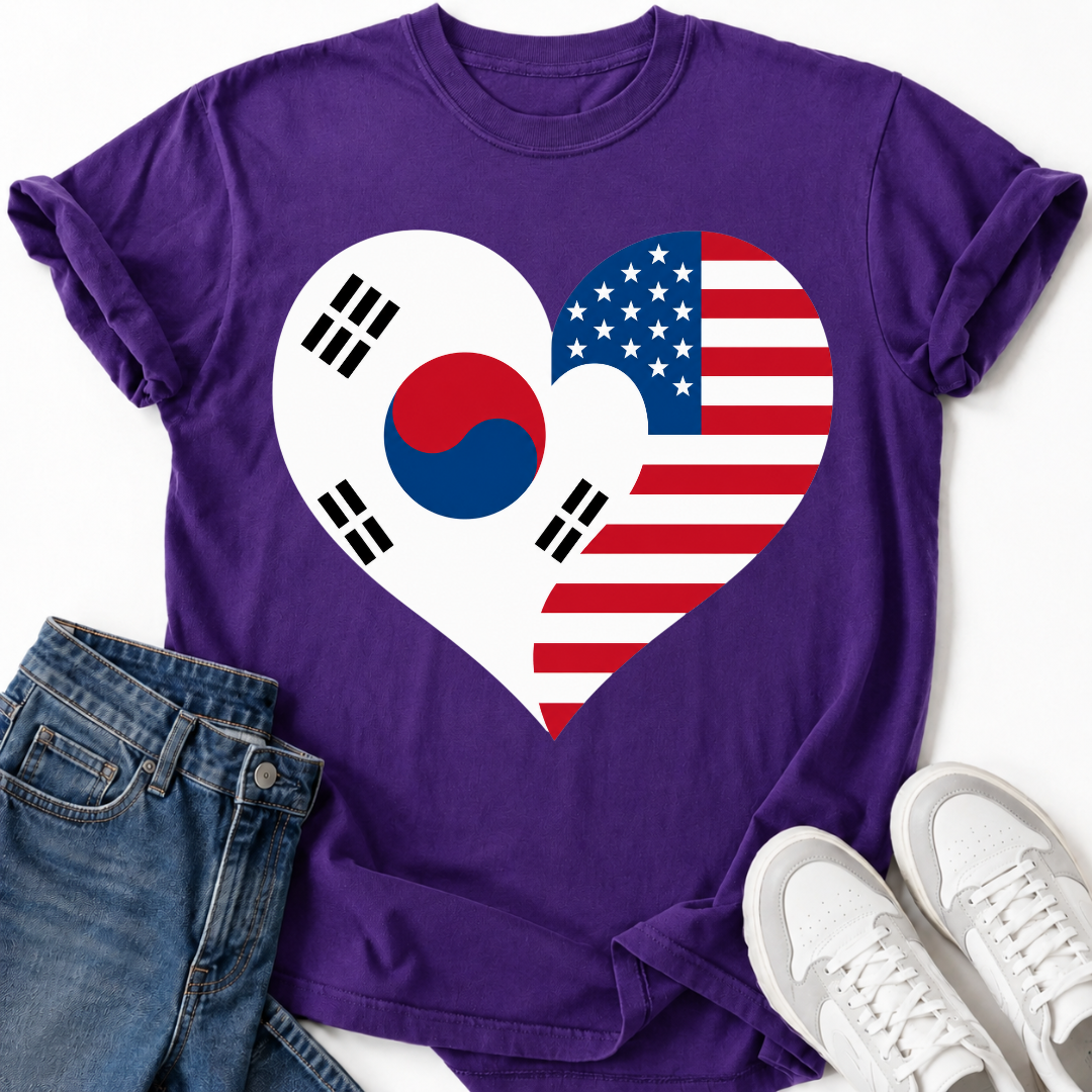 KOREA USA HEART FLAG T-SHIRT