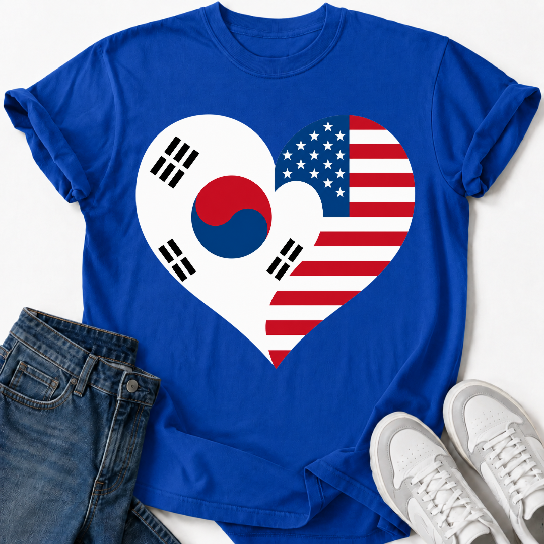 KOREA USA HEART FLAG T-SHIRT