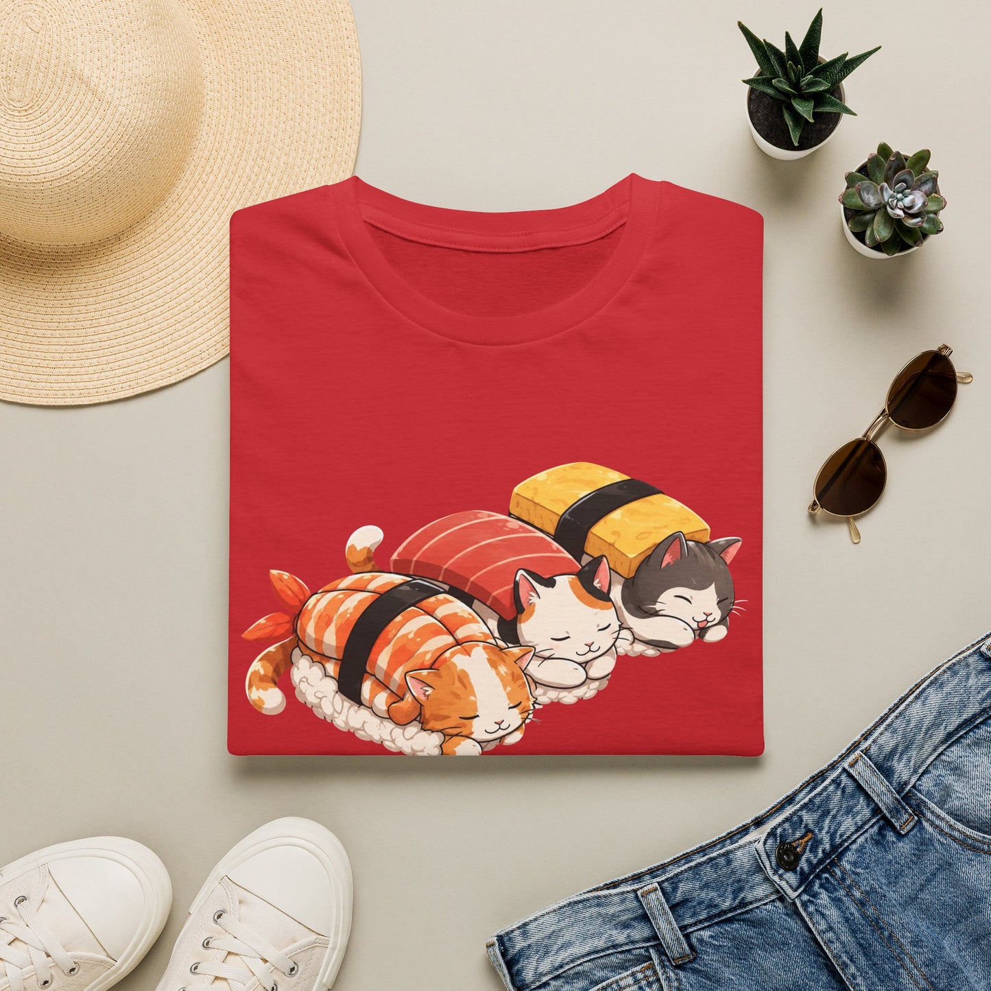 Sushi Cats T-Shirt — Cute Sleeping Cat Sushi Graphic Tee