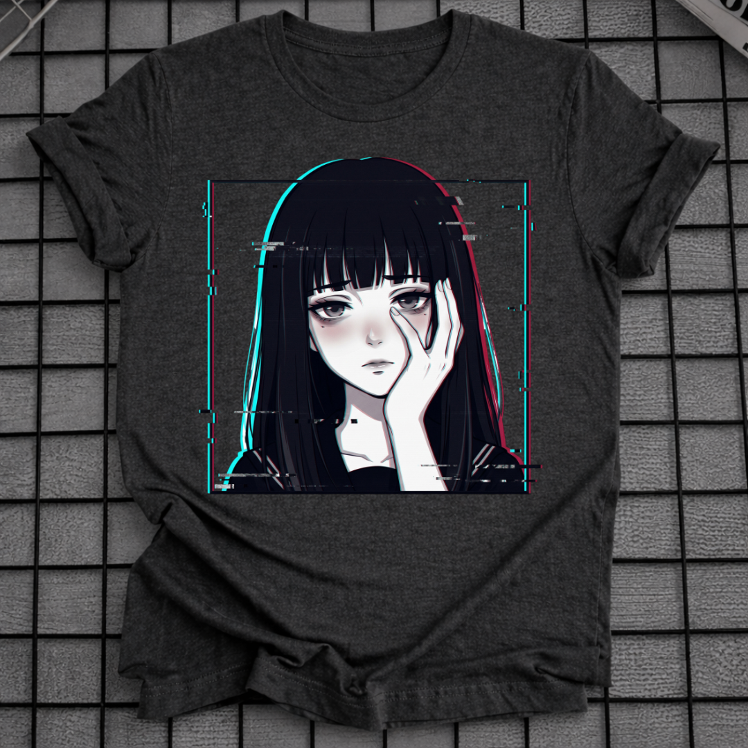 GLITCH ANIME GOTH GIRL T-SHIRT