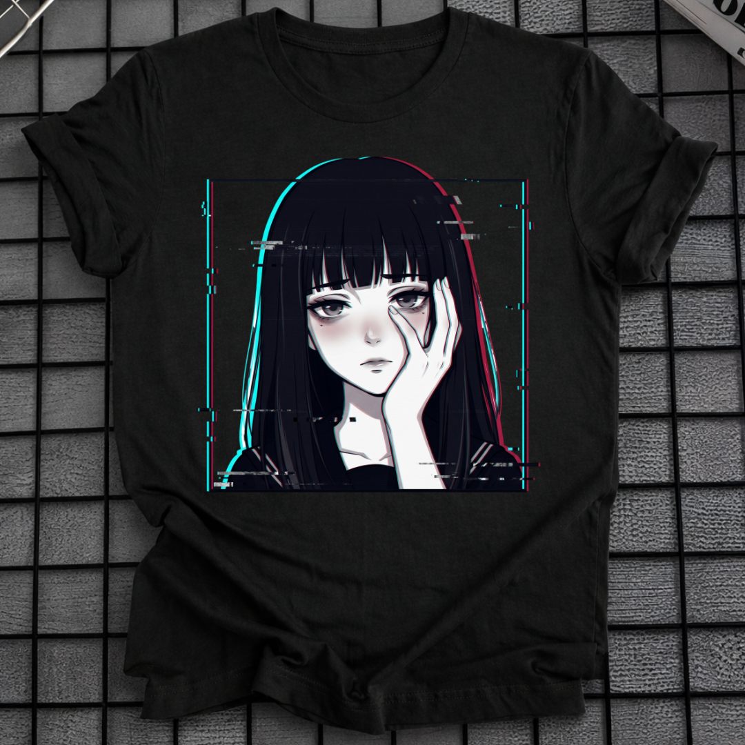 GLITCH ANIME GOTH GIRL T-SHIRT