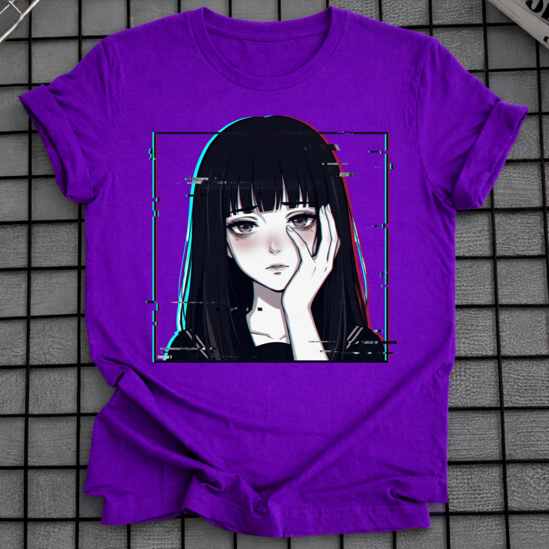 GLITCH ANIME GOTH GIRL T-SHIRT