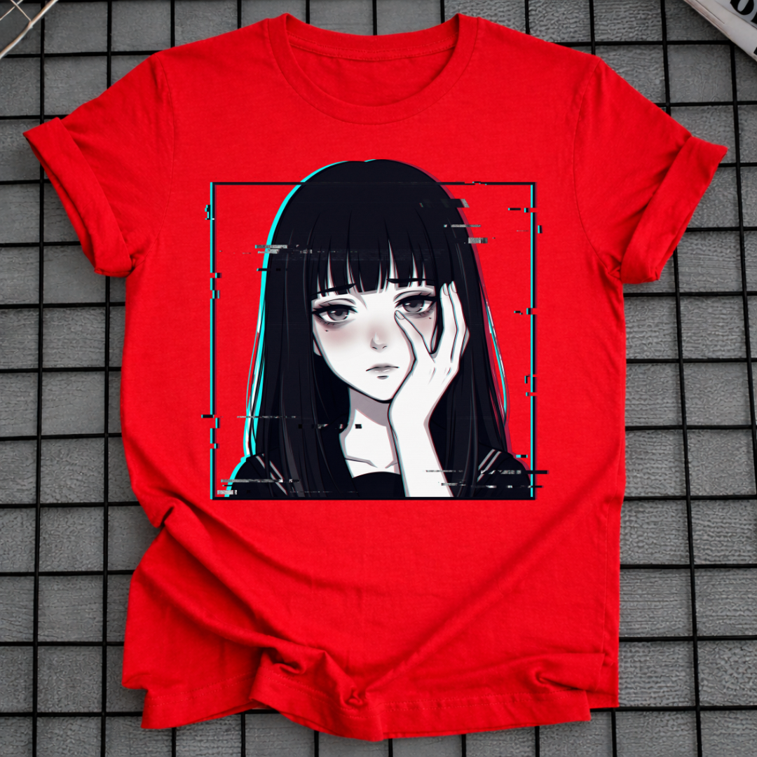 GLITCH ANIME GOTH GIRL T-SHIRT