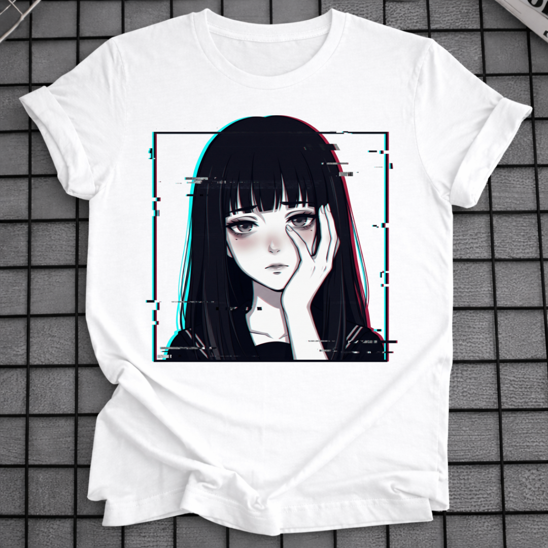 GLITCH ANIME GOTH GIRL T-SHIRT