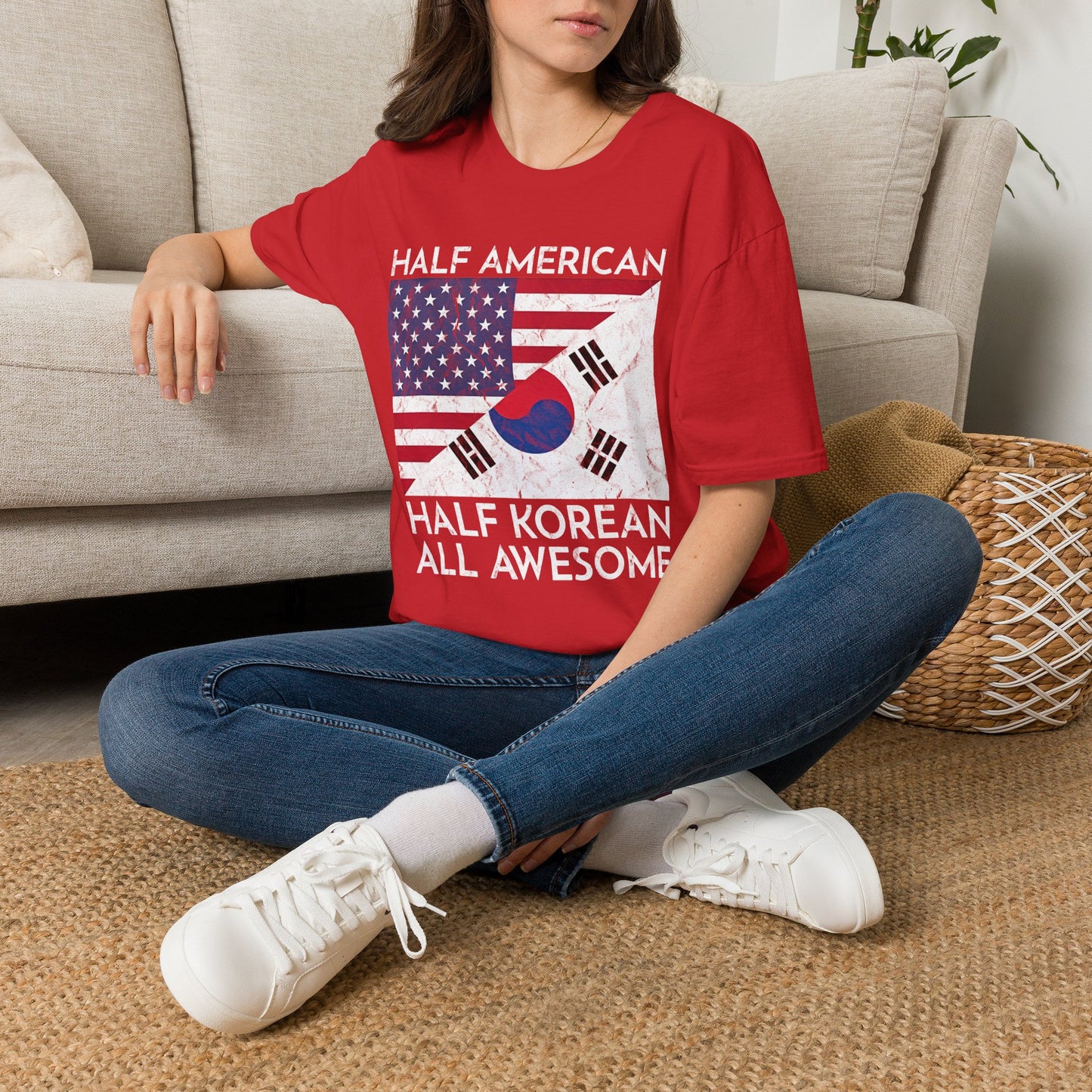 Half American Half Korean T‑Shirt — 'Half American, Half Korean, All Awesome' Patriotic Tee