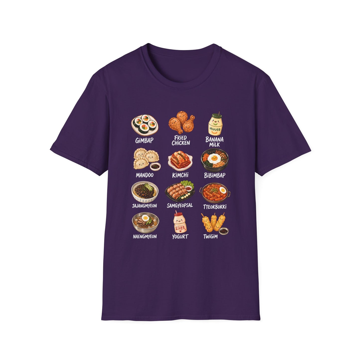 Korean Food Icons T-Shirt — Gimbap, Kimchi, Bibimbap & More Foodie Tee