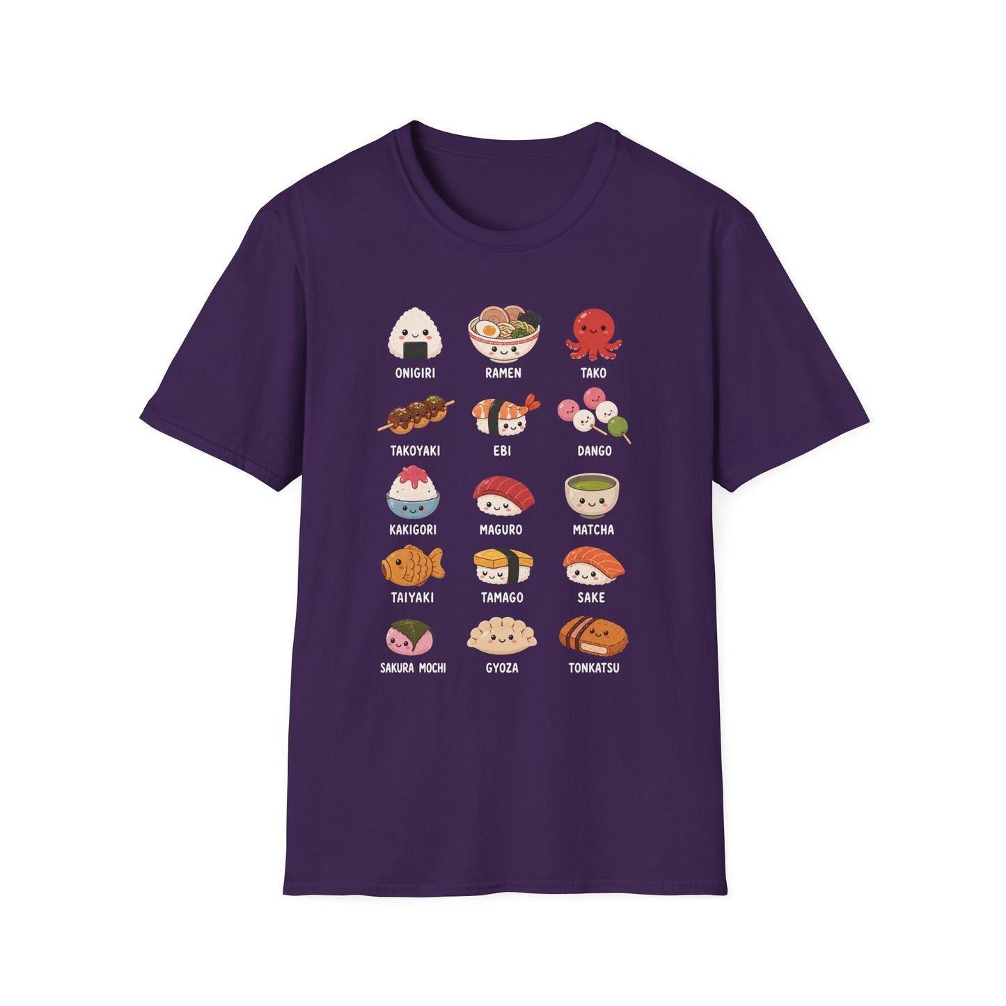 Kawaii Japanese Food Chart T-Shirt — Onigiri, Ramen, Takoyaki & More