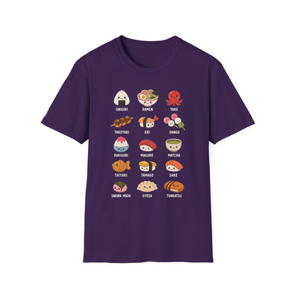 Kawaii Japanese Food Chart T-Shirt — Onigiri, Ramen, Takoyaki & More