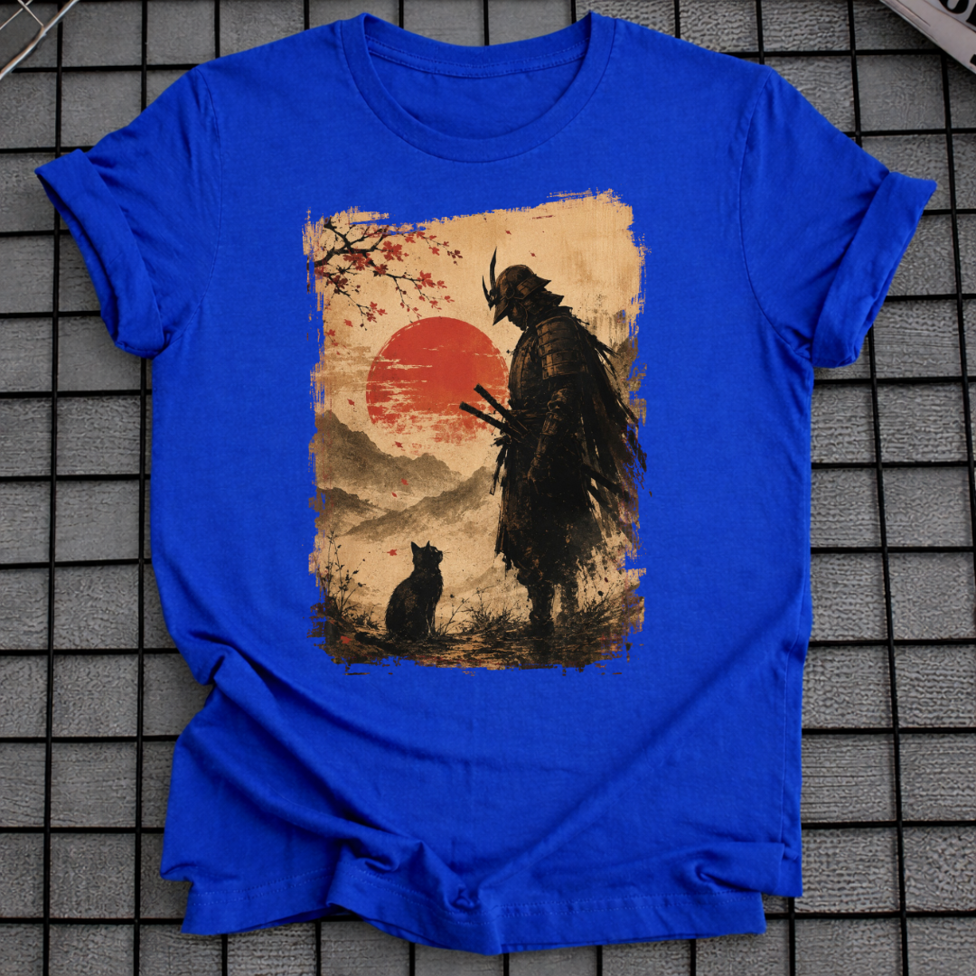 SAMURAI- UND KATZEN-T-SHIRT