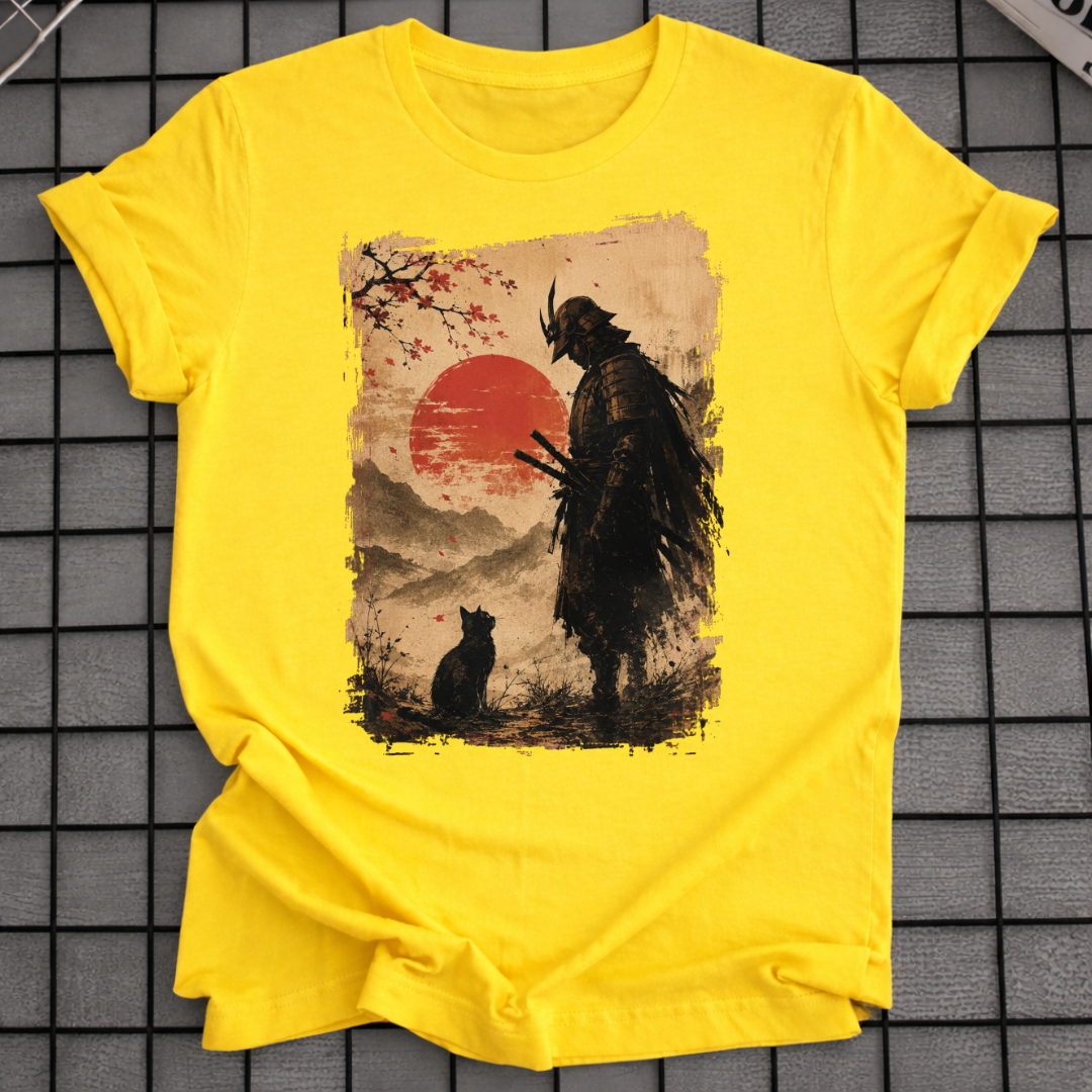 SAMURAI- UND KATZEN-T-SHIRT