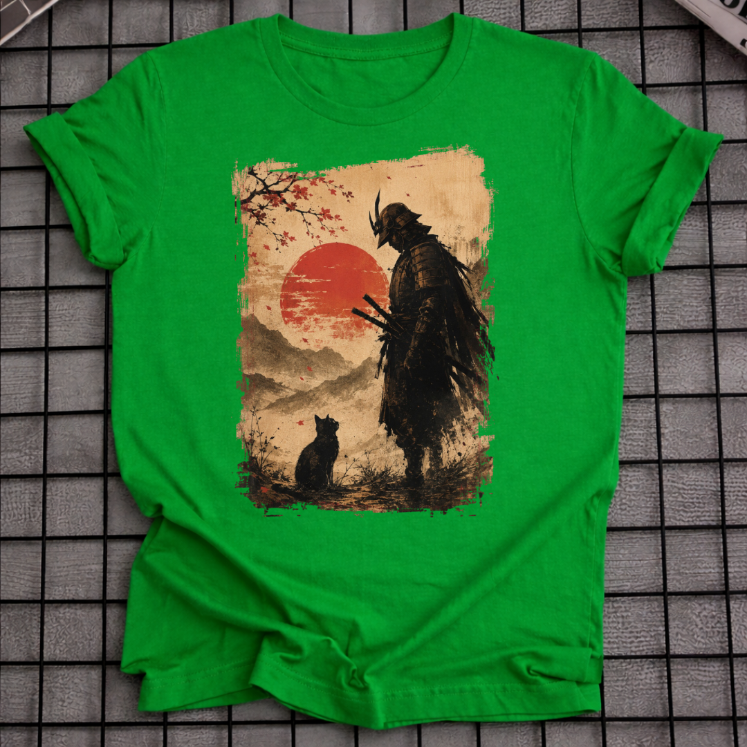 SAMURAI- UND KATZEN-T-SHIRT