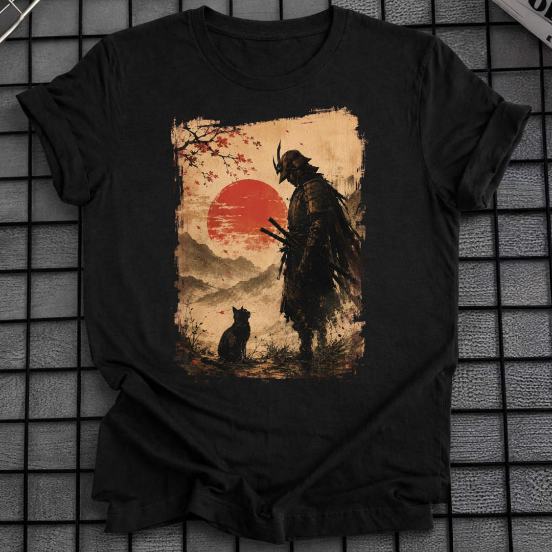 SAMURAI- UND KATZEN-T-SHIRT