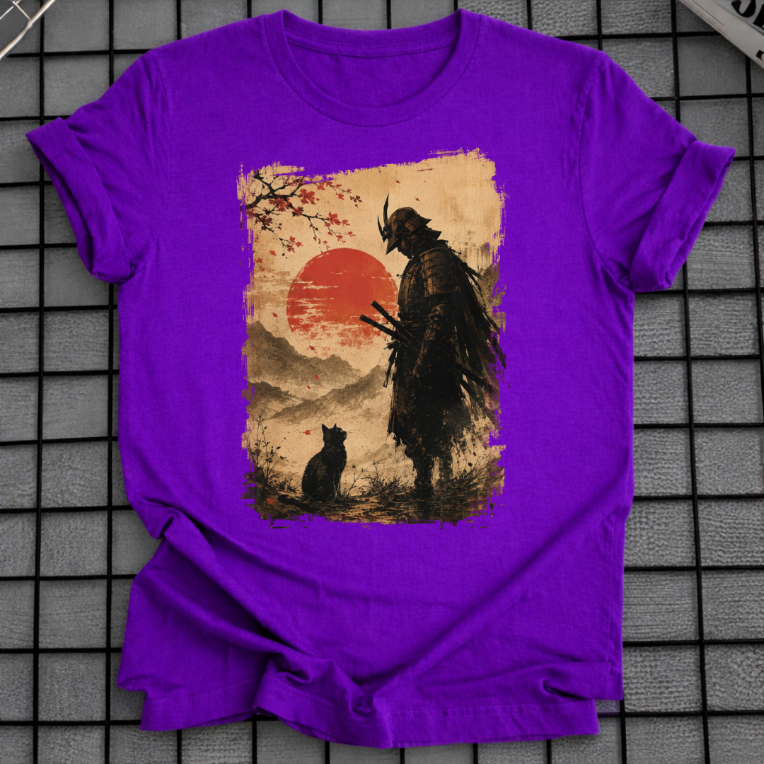 SAMURAI- UND KATZEN-T-SHIRT