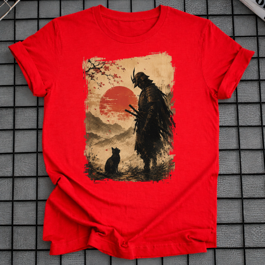 SAMURAI- UND KATZEN-T-SHIRT