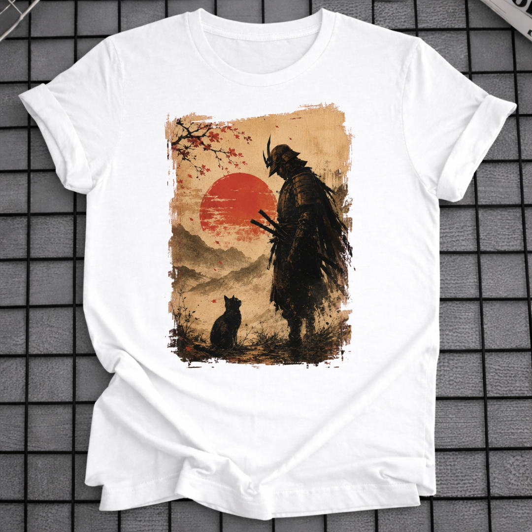 SAMURAI- UND KATZEN-T-SHIRT