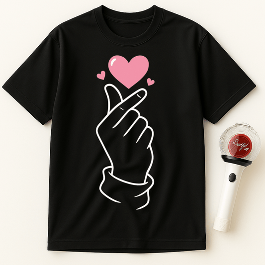 FINGER HEART WITH PINK HEARTS UNISEX T-SHIRT