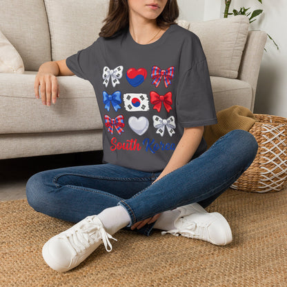South Korea Bow Graphic T‑Shirt — Korean Flag Heart & Ribbon Design