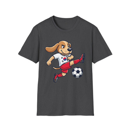 Kids’ Soccer Dog T-Shirt — Cute Cartoon Puppy Kicking Ball (Korean Flag Jersey)
