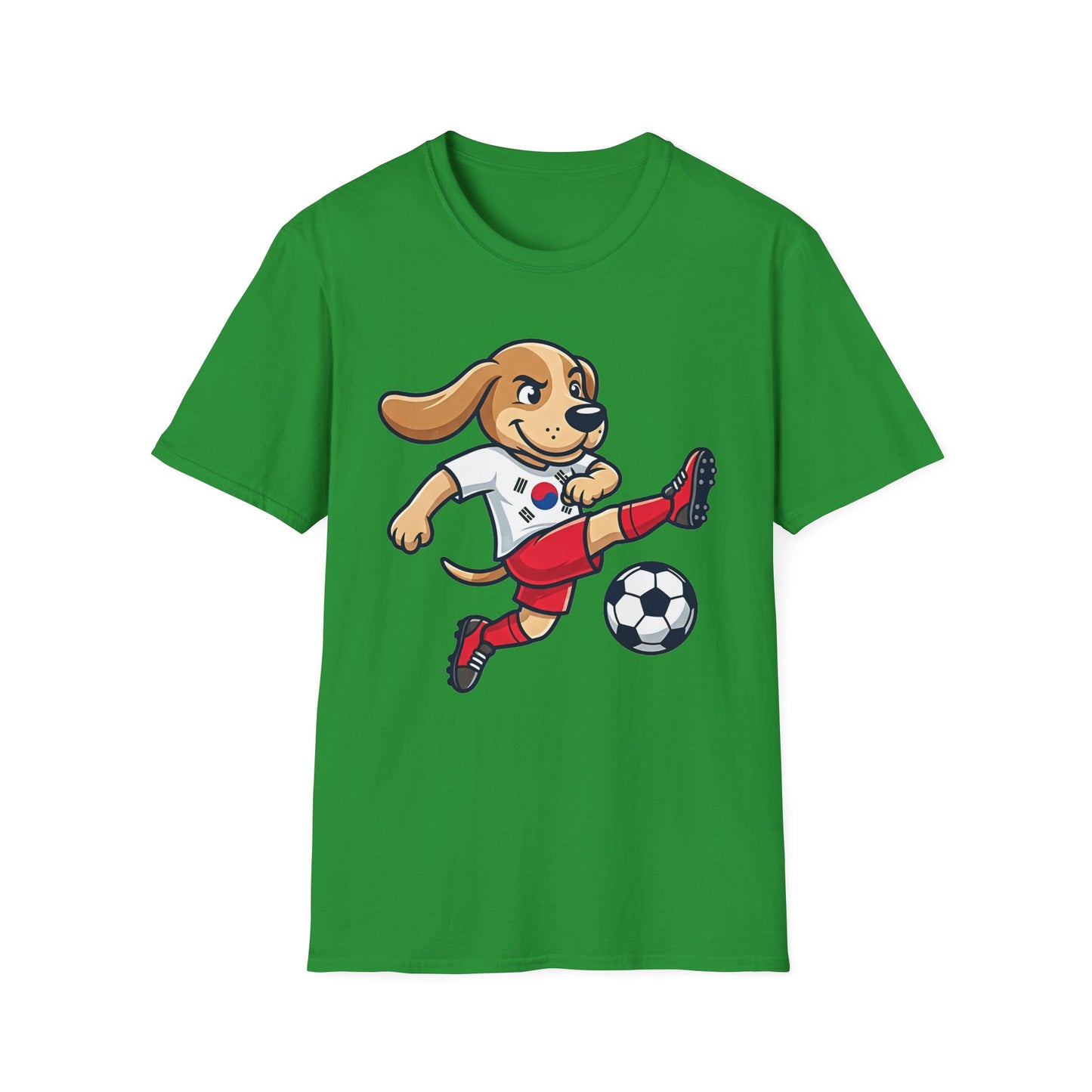 Kids’ Soccer Dog T-Shirt — Cute Cartoon Puppy Kicking Ball (Korean Flag Jersey)