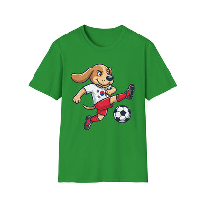 Kids’ Soccer Dog T-Shirt — Cute Cartoon Puppy Kicking Ball (Korean Flag Jersey)